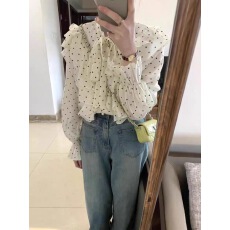 批发荷叶边波点<b class='q'>衬衫</b>女2026春秋夏季<b class='q'>T</b><b class='q'>恤</b>女秋夏季韩系蝴蝶结高级感上衣