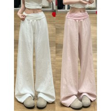 批发翻腰阔腿裤女夏2026<b class='q'>新款</b>小个子穿搭冰丝宽松垂感慵懒休闲裤