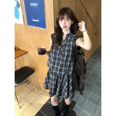 批发原版面料做法#复古<b class='q'>格</b>纹<b class='q'>连衣裙</b>女夏季小个子独特漂亮宽松气质短裙