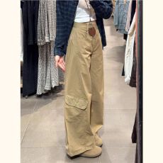 批发美式复古军绿色弯刀<b class='q'>裤</b>女秋季2025新款高腰显瘦宽松复古阔腿工装<b class='q'>裤</b>