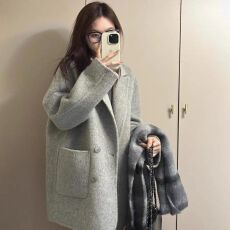 批发黑色面呢大衣女2026<b class='q'>秋</b>冬季新款韩系小个子高级感中长款毛呢外套