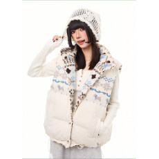批发美式复古费尔岛两面穿<b class='q'>马甲</b><b class='q'>男</b>女撞色加厚保暖狗狗雪花纹外套冬