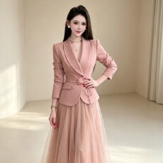 批发广州质量法式温柔风西装纱裙<b class='q'>气质</b>裙套装2件套ol风套装秋季