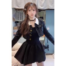 批发法式重工小香风套装女春秋新款高级感千金短外套<b class='q'>蓬蓬</b><b class='q'>连衣裙</b>两件套