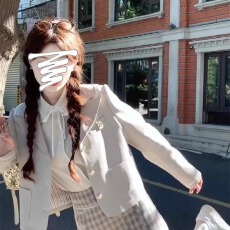 批发英伦学院风套装jk制服秋冬季西装外套格纹半身裙韩剧穿搭三件套装