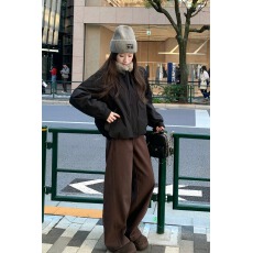 批发NEW EMPIRE26冬季新款设计感小众上衣毛领加厚黑色花苞棉服外套<b class='q'>女</b>