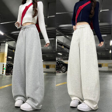 批发灰色卫裤<b class='q'>女</b>2026新款秋季加厚运动裤小个子高腰显瘦直筒弯刀阔腿<b class='q'>裤</b>