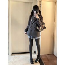 批发双排扣呢子西服大衣夹棉秋冬校供感外套深灰色毛呢jk制服