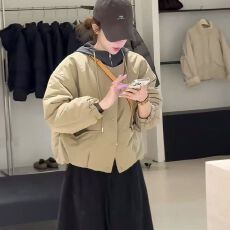 批发欧货圆领单排扣加厚棉服女2026秋冬新款宽松显瘦双口袋小个子外套