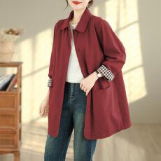 批发文艺复古休闲中长款翻领风衣外套女春季<b class='q'>宽松</b><b class='q'>大码</b>显瘦