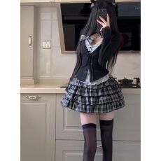 批发辣妹纯欲风格子短裙女2026春秋新款高腰显瘦蛋糕裙A字蓬蓬裙裙裤
