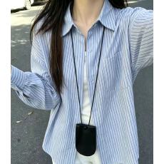 批发蓝色条纹衬衫外套女春夏学院风高级感休闲韩系宽松慵懒衬衣开衫潮