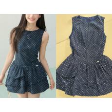 批发ELEVEN SLEEP夏季新款波点连衣<b class='q'>裙</b>女士韩系学院风气质穿搭<b class='q'>花苞</b><b class='q'>裙</b>子