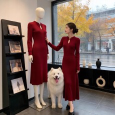 批发圣诞高级温柔风<b class='q'>连衣裙</b>女2025秋冬新款高级感宽松显瘦新中式针织