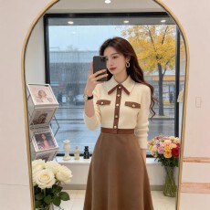 批发<b class='q'>轻熟</b>优雅风拼接针织连衣裙女2025秋冬新款高级感洋气收腰显瘦长裙