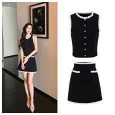 批发2026超火<b class='q'>夏</b>季新款今年流行的漂亮富家千金感穿搭黑色马甲套装裙女