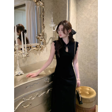 批发“夜曲丝绒裙”节日仪式感轻礼服裙 新中式<b class='q'>旗袍</b>领<b class='q'>长款</b>连衣裙