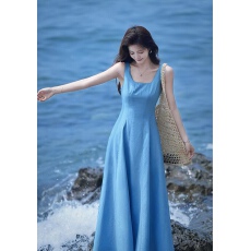 批发梅子熟了【卡罗琳】A字<b class='q'>连衣</b>裙女夏季高级气质显瘦无袖<b class='q'>长裙</b>新款