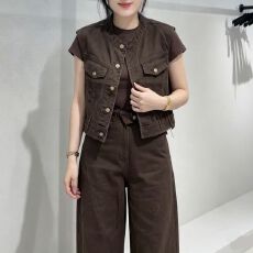 批发韩系百搭洋气短款马甲高腰阔腿<b class='q'>裤</b><b class='q'>套装</b>女2026秋季新款<b class='q'>气质</b>显瘦休闲