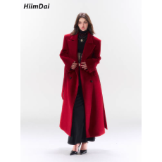批发HiimDai 北海道 廓形升级！含羊毛宽松系带收腰翻驳领长款大衣