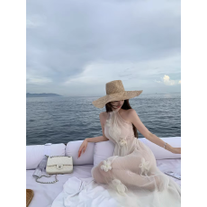 批发JMSHOP 隐世佳人 手工立体捏褶花朵网纱挂脖<b class='q'>连衣裙</b>绝美漂亮小裙子