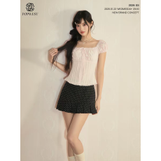 批发POPWEST丨镂空方领一字肩泡泡袖小衫蝴蝶结蕾丝衬衣衬衫女