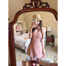 批发04/08 JMSHOP<b class='q'>波点</b>效应雪纺<b class='q'>波点</b>印花挂脖<b class='q'>连衣裙</b>