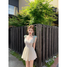 批发05/26 JMSHOP 茉莉白茶 水溶花朵吊带连衣裙夏季收腰显瘦A字<b class='q'>短裙</b>