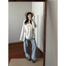 批发原野空间GRASS SPACE杏色褶皱吊带+白色薄款透气开衫两件套女<b class='q'>夏</b>