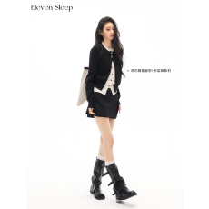 批发ELEVEN SLEEP假两件针织开衫外套女秋季慵懒风针织衫韩系长袖上衣