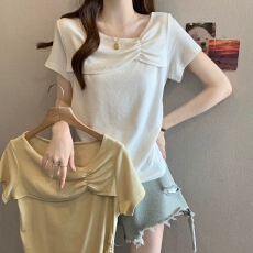 批发实拍2026不规则短袖T恤女<b class='q'>夏</b>季新款设计感温柔气质显瘦体恤上衣