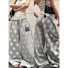 批发【纯棉华棉原版印花】星星潮风<b class='q'>运动</b>卫裤女秋冬宽松<b class='q'>休闲</b>拖地裤长裤