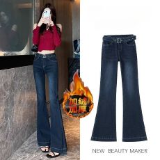 批发2025超火微喇<b class='q'>牛仔裤</b>女秋季新款爆款设计感修身长裤低腰加绒喇叭裤