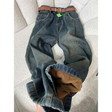 批发宽松复古水泥灰<b class='q'>牛仔裤</b>女秋冬加绒新款早春显瘦高腰垂感拖地阔腿裤