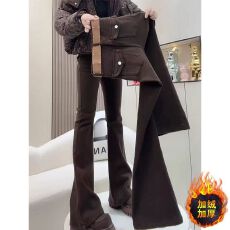 批发微喇叭加绒牛仔裤大码女秋冬<b class='q'>胖</b><b class='q'>mm</b><b class='q'>梨形</b>身材高腰显瘦修身弹力马蹄裤