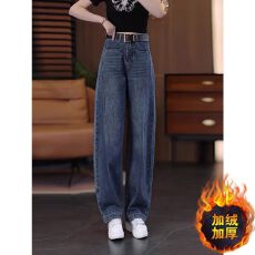 批发复古窄版弯刀大码牛仔裤女秋冬<b class='q'>胖</b><b class='q'>mm</b><b class='q'>梨形</b>身材高腰显瘦直筒阔腿裤子