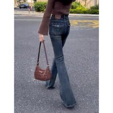 批发美式蓝色<b class='q'>微喇</b><b class='q'>牛仔裤</b>女2026春季新款修身显瘦气质小个子弹力拖地裤