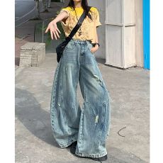 批发个性街头时尚潮流阔腿<b class='q'>牛仔裤</b>女春秋款高腰<b class='q'>显瘦</b>宽松拖地<b class='q'>牛仔裤</b>潮