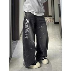 批发美式复古泼墨水洗字母印花阔腿牛仔裤女做旧垂感宽松休闲弯刀<b class='q'>裤子</b>