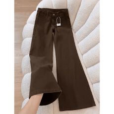 批发美拉德咖色微喇牛仔<b class='q'>裤</b>女弹力低腰遮肉<b class='q'>宽松</b>显瘦不贴腿阔腿喇叭长<b class='q'>裤</b>