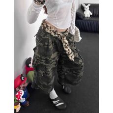批发美式复古迷彩<b class='q'>微喇</b>工装<b class='q'>牛仔裤</b>女夏季街头宽松直筒阔腿七分短裤子潮