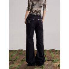 批发美式街头原牛口袋刺绣微喇牛仔裤<b class='q'>男</b>女cleanfit百搭休闲直筒长裤