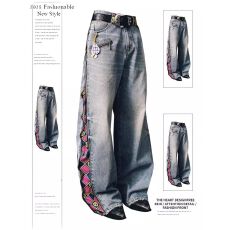 批发美式复古拉链拼接<b class='q'>牛仔裤</b><b class='q'>女</b>春秋新款设计感高腰宽松阔腿裤拖地<b class='q'>长裤</b>