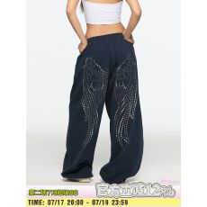 批发美式<b class='q'>木</b>光街舞潮牌束脚烫片阔腿运动裤爵士舞跳舞裤子女春夏长裤