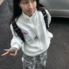 批发【华棉复合毛巾绣】英格兰徽章刺绣褶痕男女运动休闲立领开衫外套