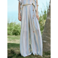 批发度假风渐变条纹宽松休闲<b class='q'>裤</b>子女2026夏季新款时髦显瘦阔腿长<b class='q'>裤</b>