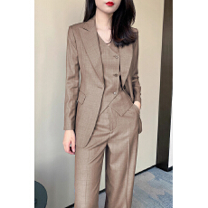 批发高级感秋冬西装修身直筒裤套装女高级感气质通勤OL西服马甲三件套