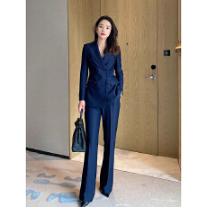 批发2025藏青修身气质显高瘦喇叭裤<b class='q'>西服</b><b class='q'>女士</b>商务套西OL通勤西装套装