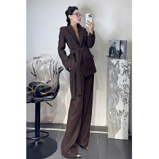 批发轻熟风时尚套装高级感<b class='q'>秋</b>冬通勤毛呢系带修身西服阔腿裤职业套装