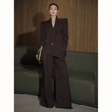 批发设计师气质秋冬通勤<b class='q'>职业</b><b class='q'>套装</b>高级感宽松阔版西服直筒阔腿裤两件套